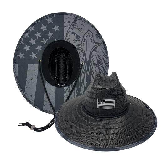 Patriot American Flag Blackout Straw Lifeguard Hat
