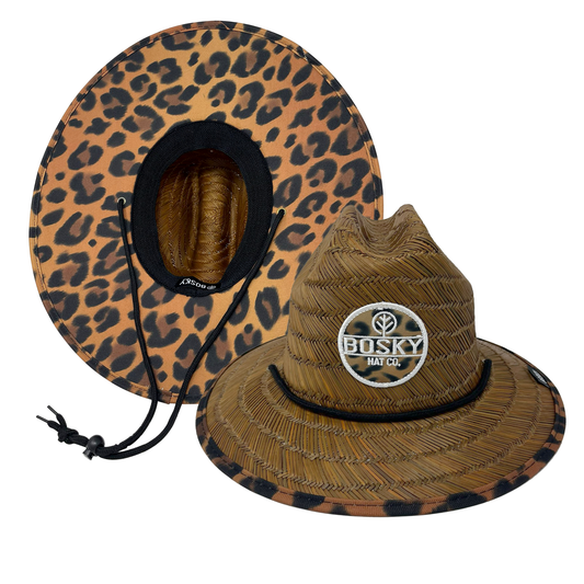 Kids Cheetah Dark Brown Straw Lifeguard Hat