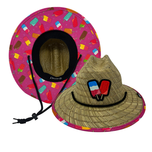 Kids Popsicle Ice Cream Summer Straw Lifeguard Hat