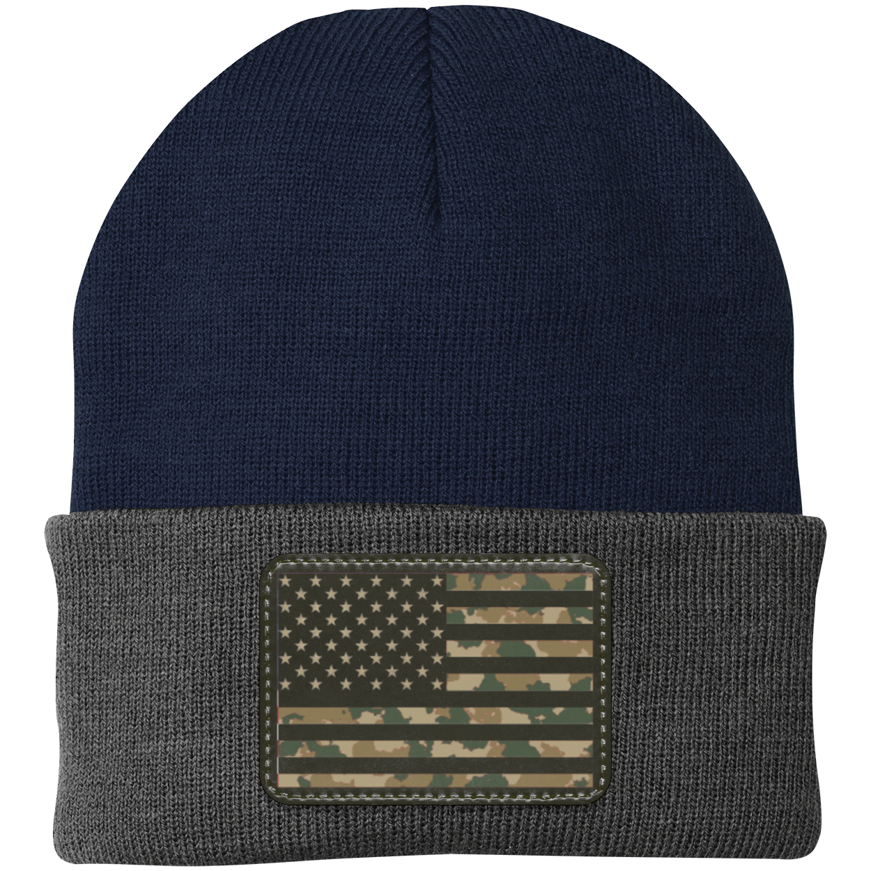Camo American Flag USA Patriot Knit Cap - Patch Beanie