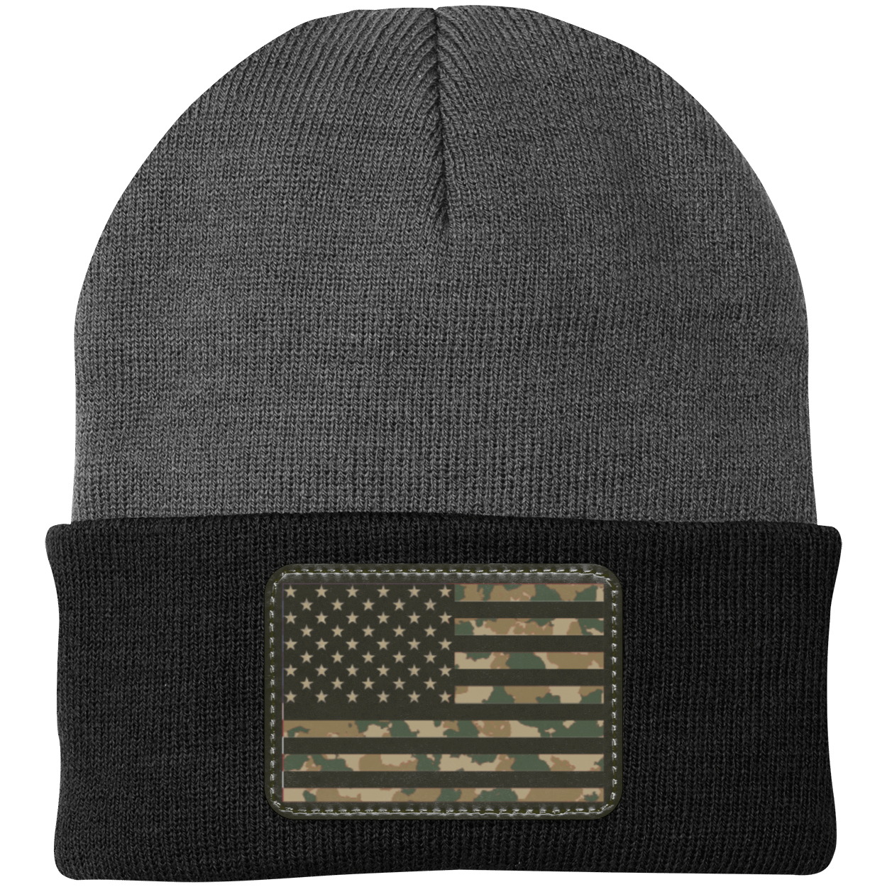 Camo American Flag USA Patriot Knit Cap - Patch Beanie