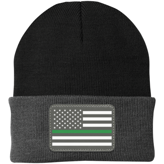 Green Line American Flag USA Patriot Military Knit Cap - Patch Beanie