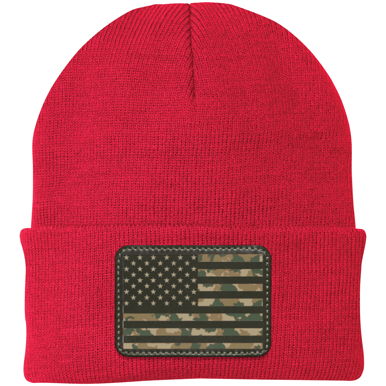 Camo American Flag USA Patriot Knit Cap - Patch Beanie