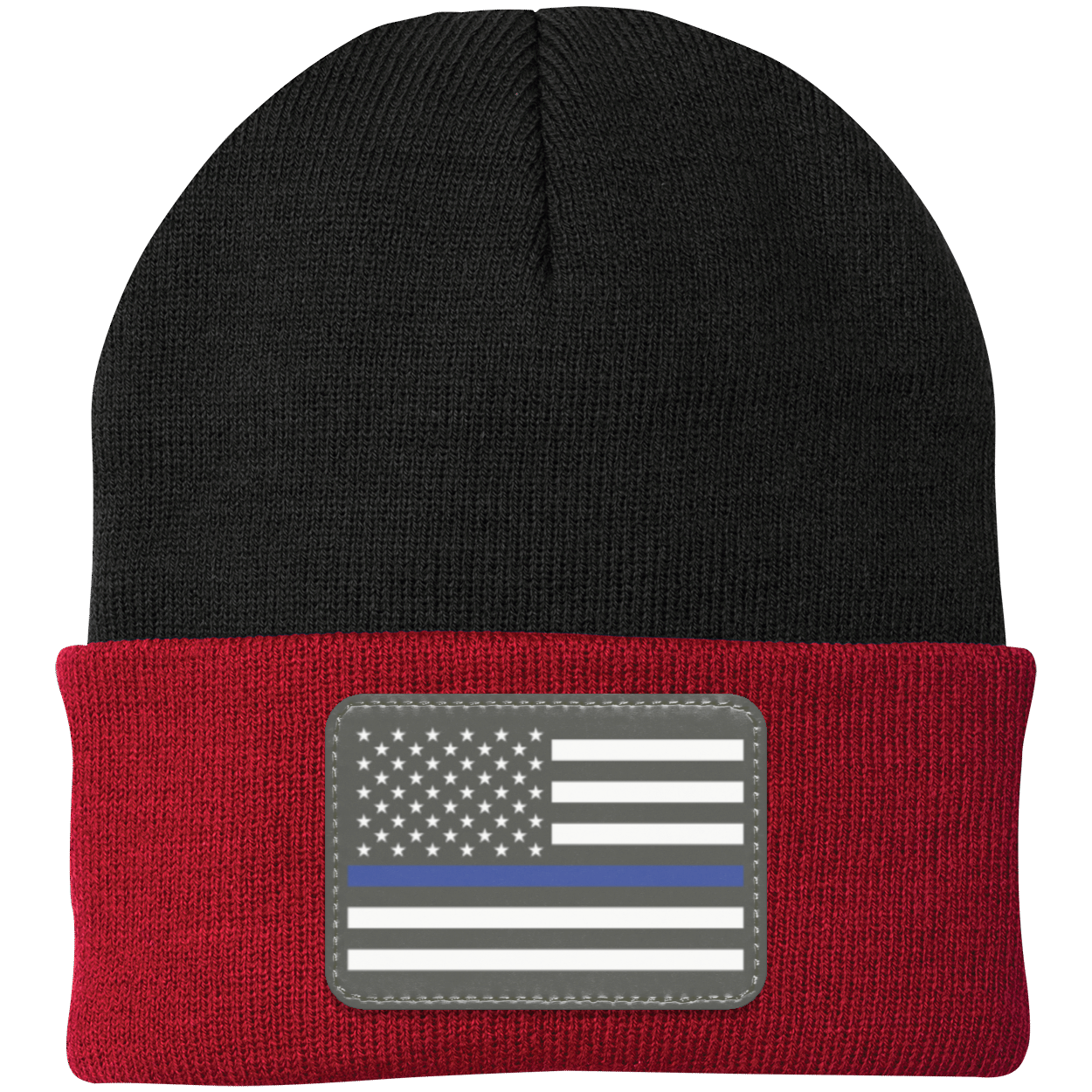 Blue Line American Flag USA Patriot Police Knit Cap - Patch Beanie