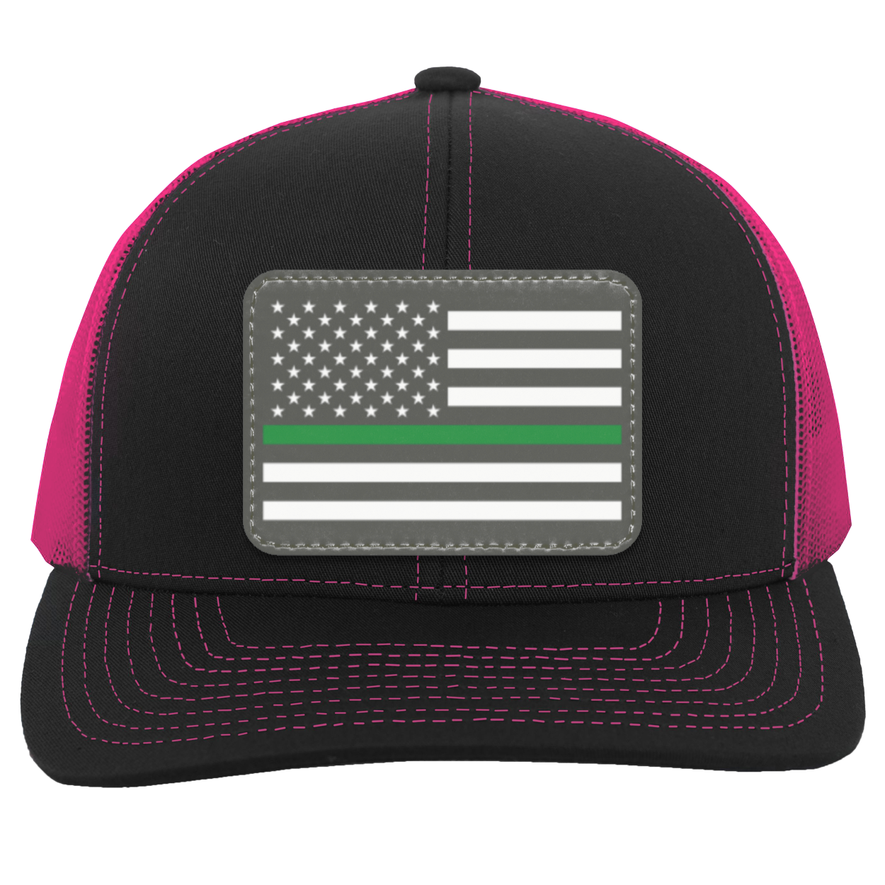 Green Line American Flag USA Patriot Military Trucker Snap Back Hat