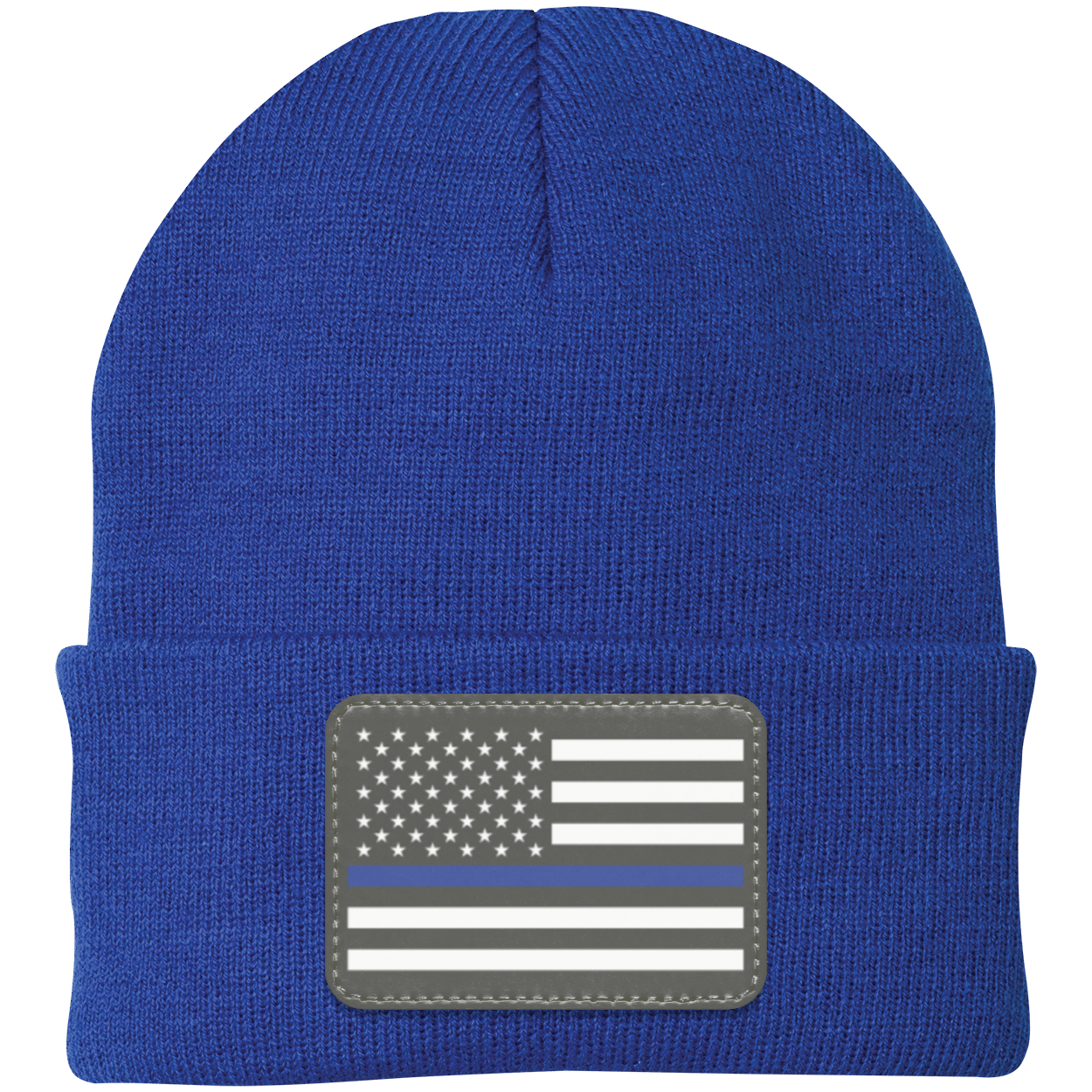 Blue Line American Flag USA Patriot Police Knit Cap - Patch Beanie