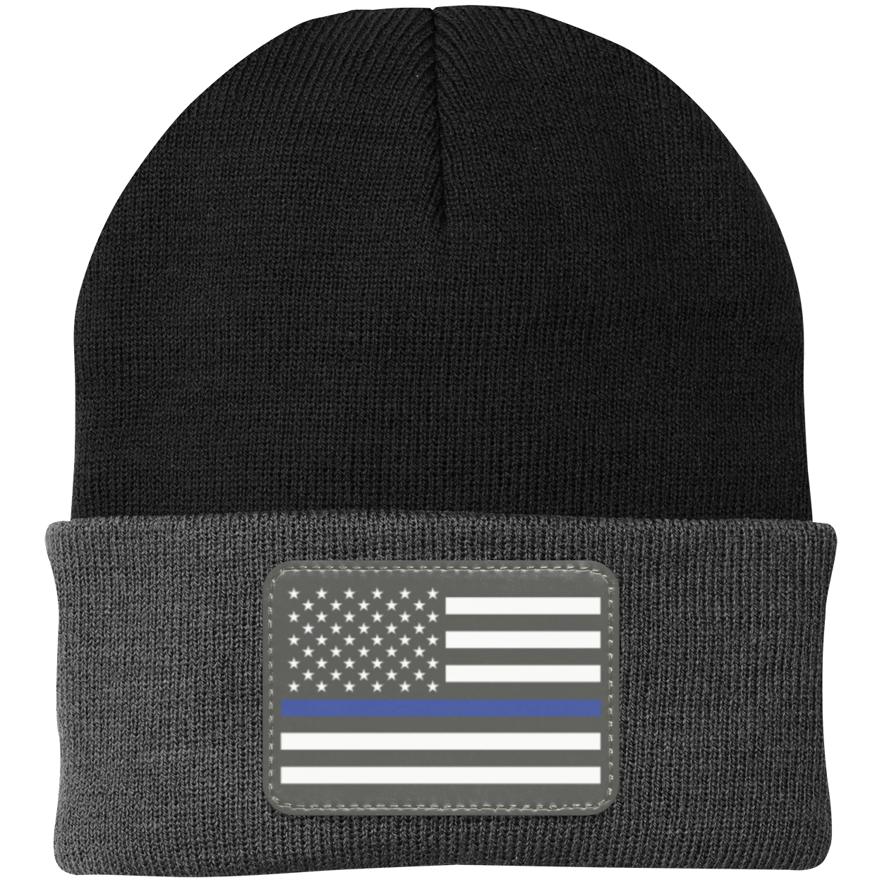 Blue Line American Flag USA Patriot Police Knit Cap - Patch Beanie