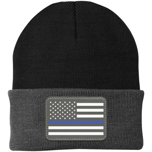 Blue Line American Flag USA Patriot Police Knit Cap - Patch Beanie