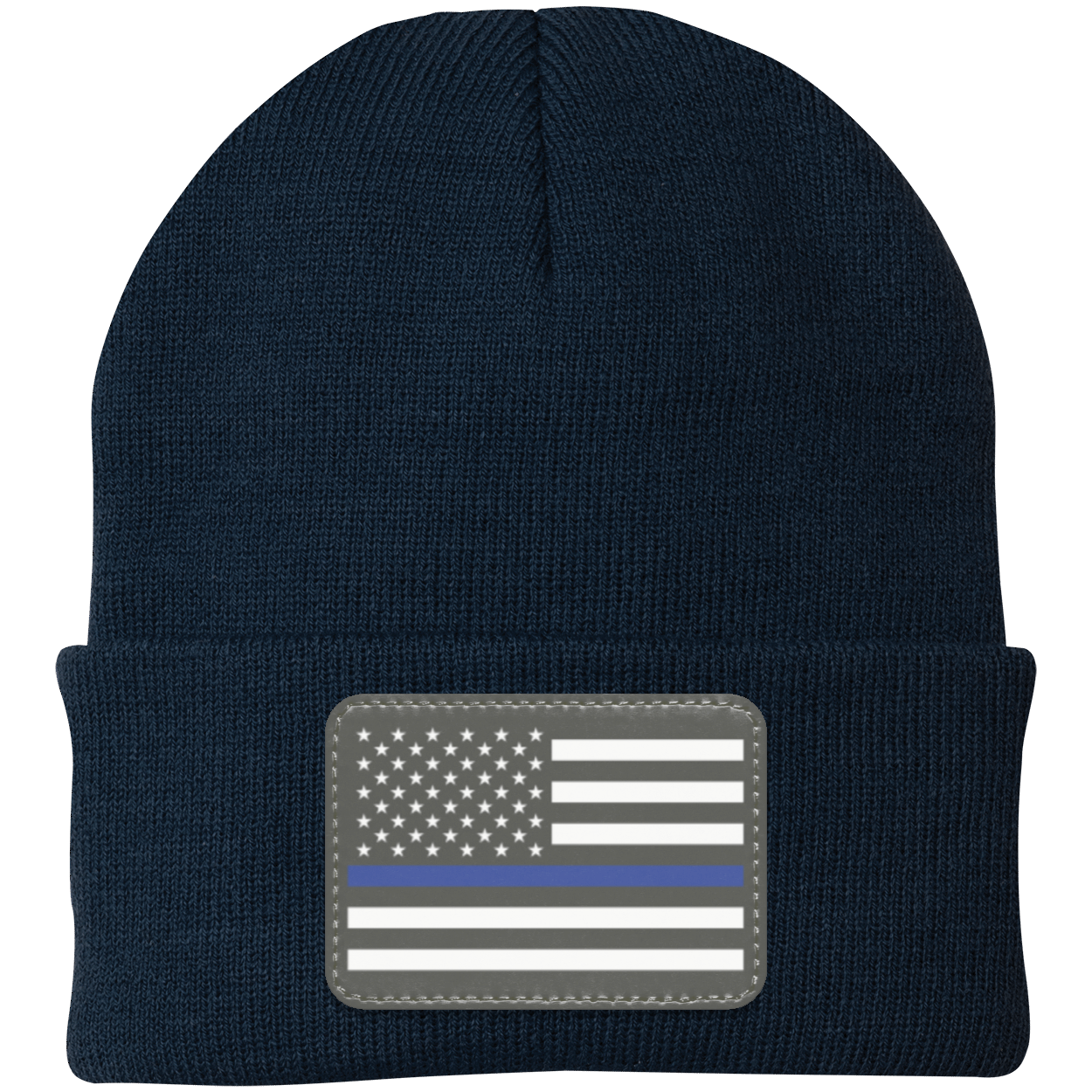 Blue Line American Flag USA Patriot Police Knit Cap - Patch Beanie