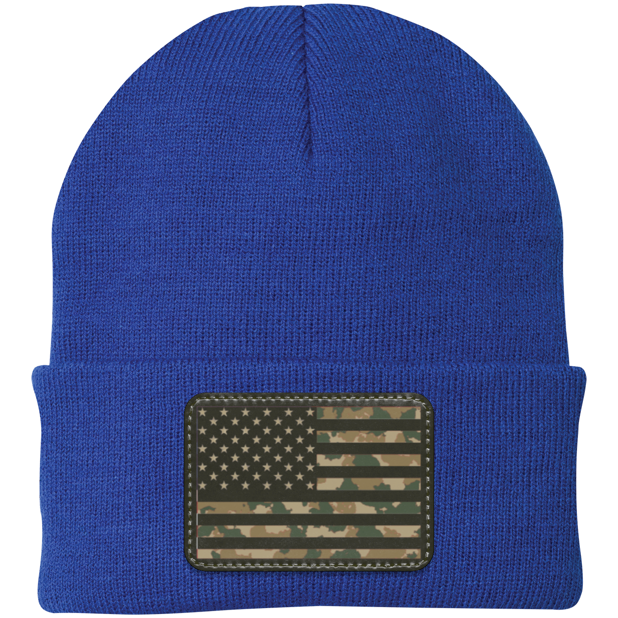 Camo American Flag USA Patriot Knit Cap - Patch Beanie