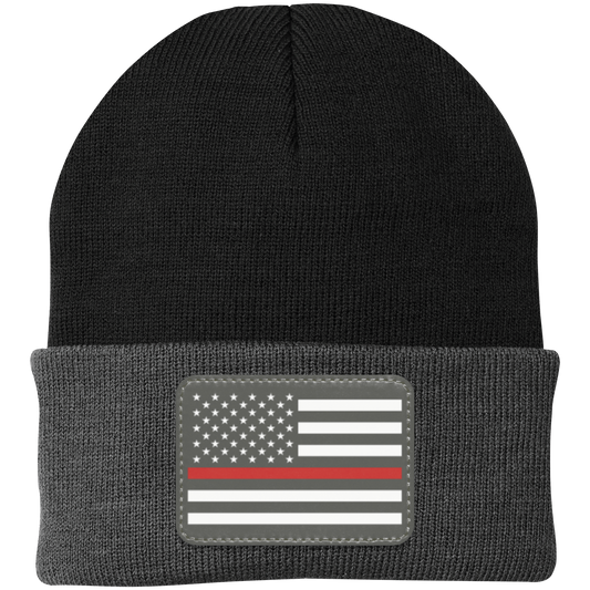 Red Line American Flag USA Patriot Knit Cap - Patch Beanie