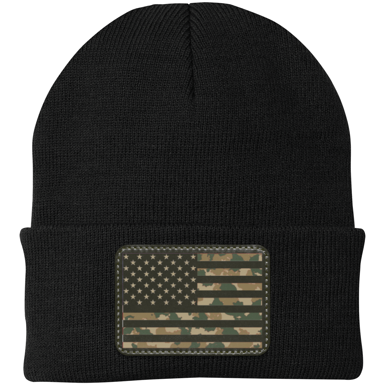 Camo American Flag USA Patriot Knit Cap - Patch Beanie