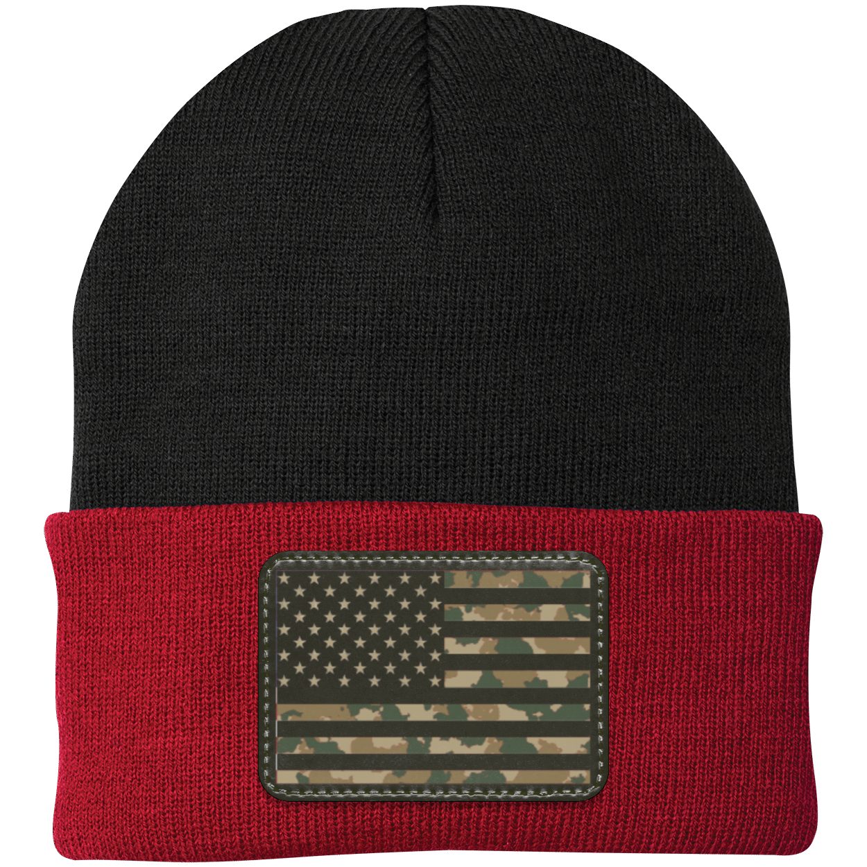 Camo American Flag USA Patriot Knit Cap - Patch Beanie