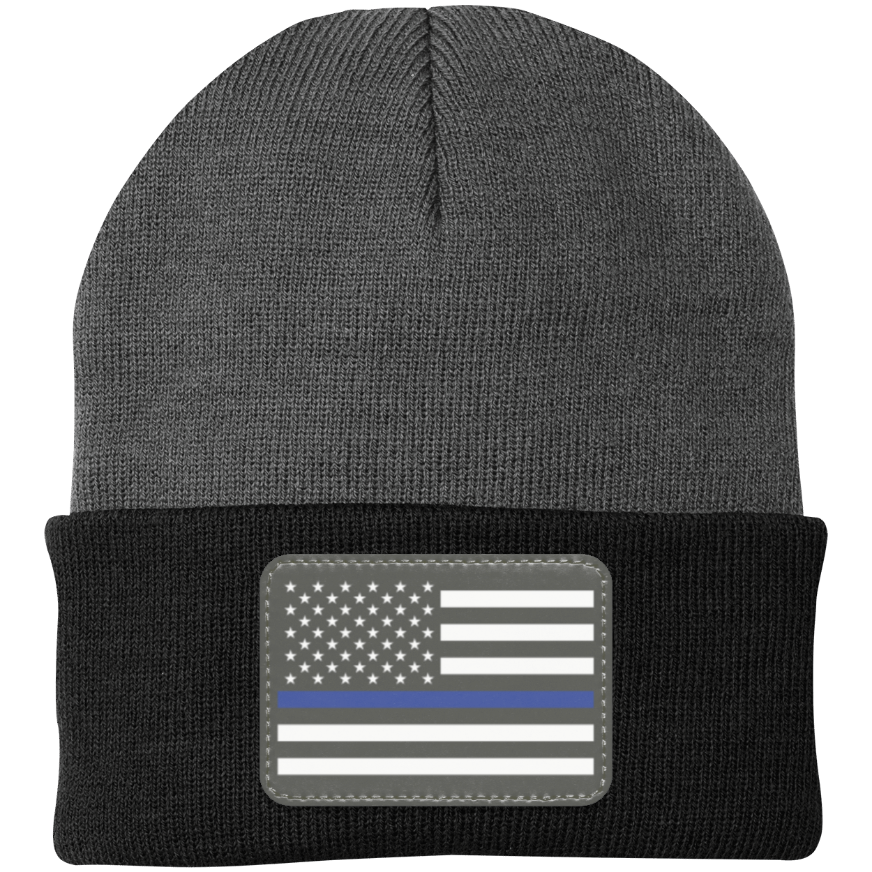 Blue Line American Flag USA Patriot Police Knit Cap - Patch Beanie