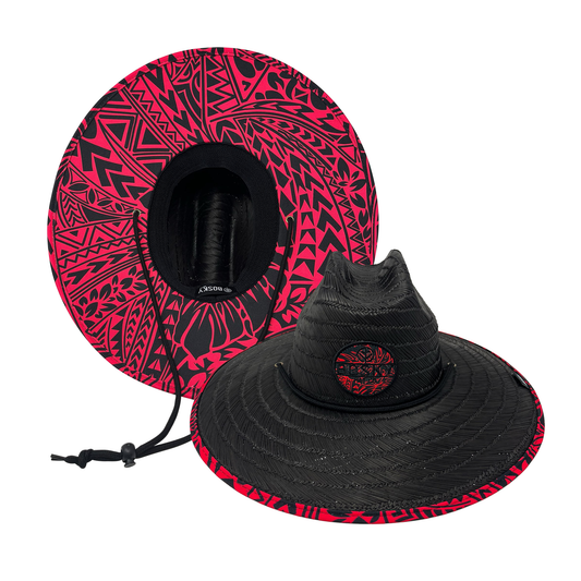 Monstera Tribal Black Straw Lifeguard Hat