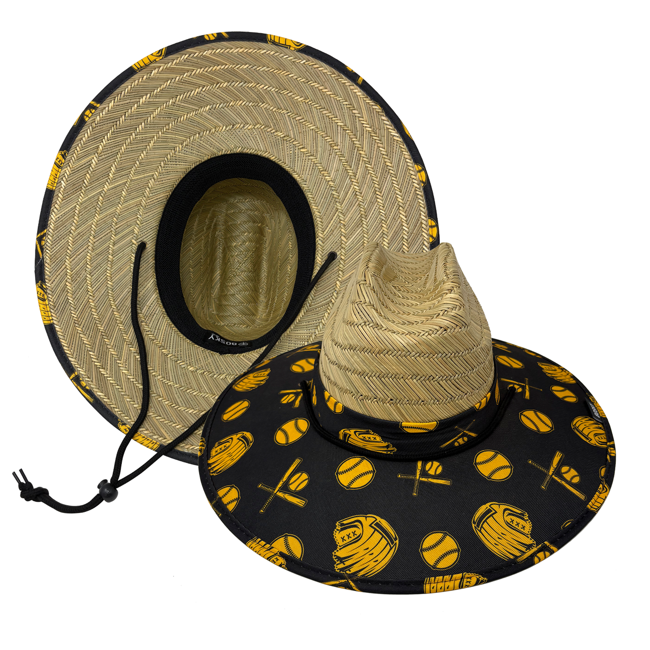 Brown and Gold Baseball Softball Premium Straw Lifeguard Beach Hat