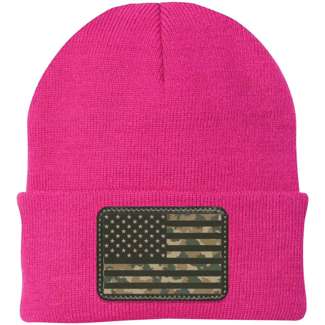 Camo American Flag USA Patriot Knit Cap - Patch Beanie