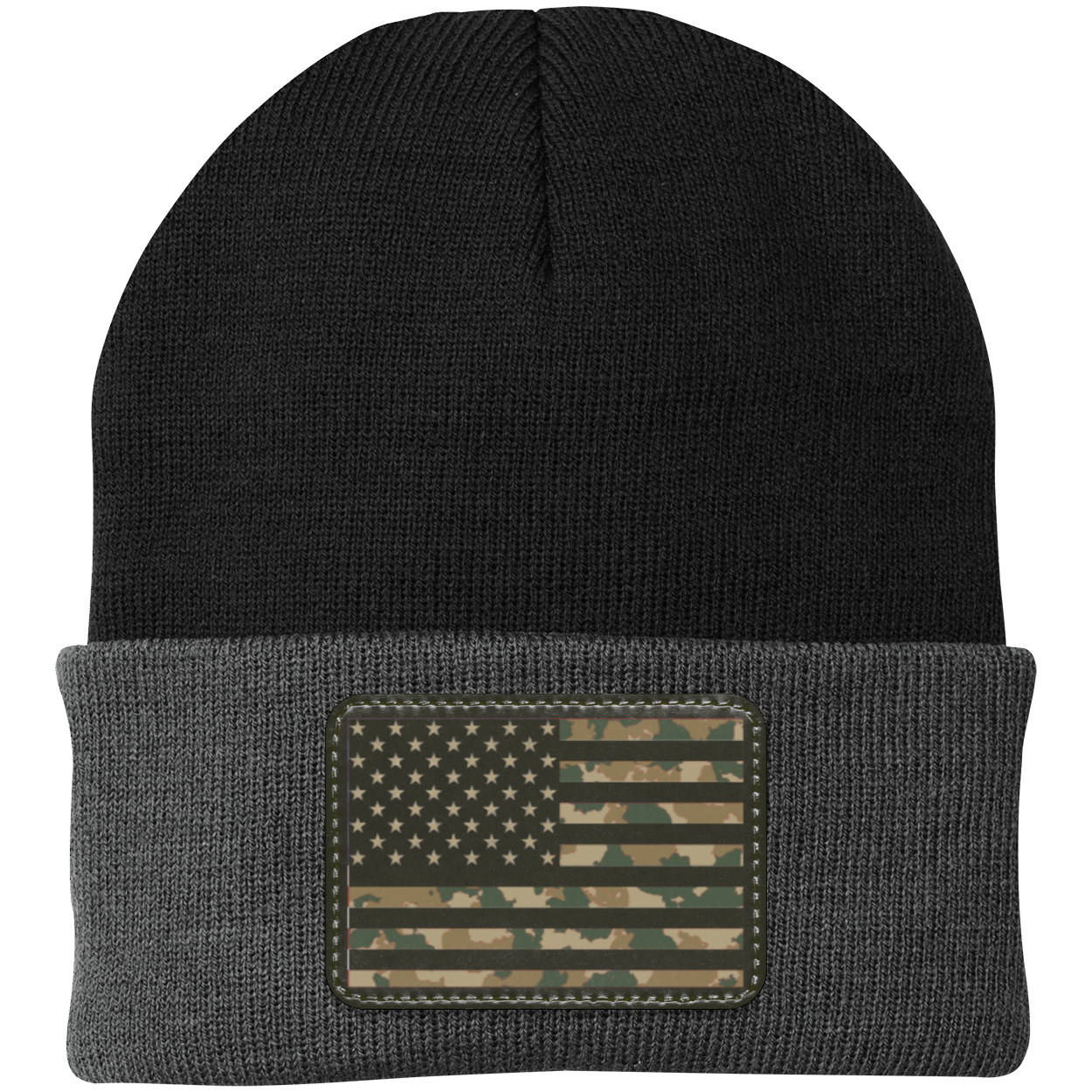 Camo American Flag USA Patriot Knit Cap - Patch Beanie