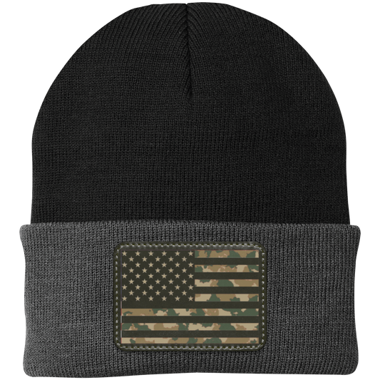 Camo American Flag USA Patriot Knit Cap - Patch Beanie