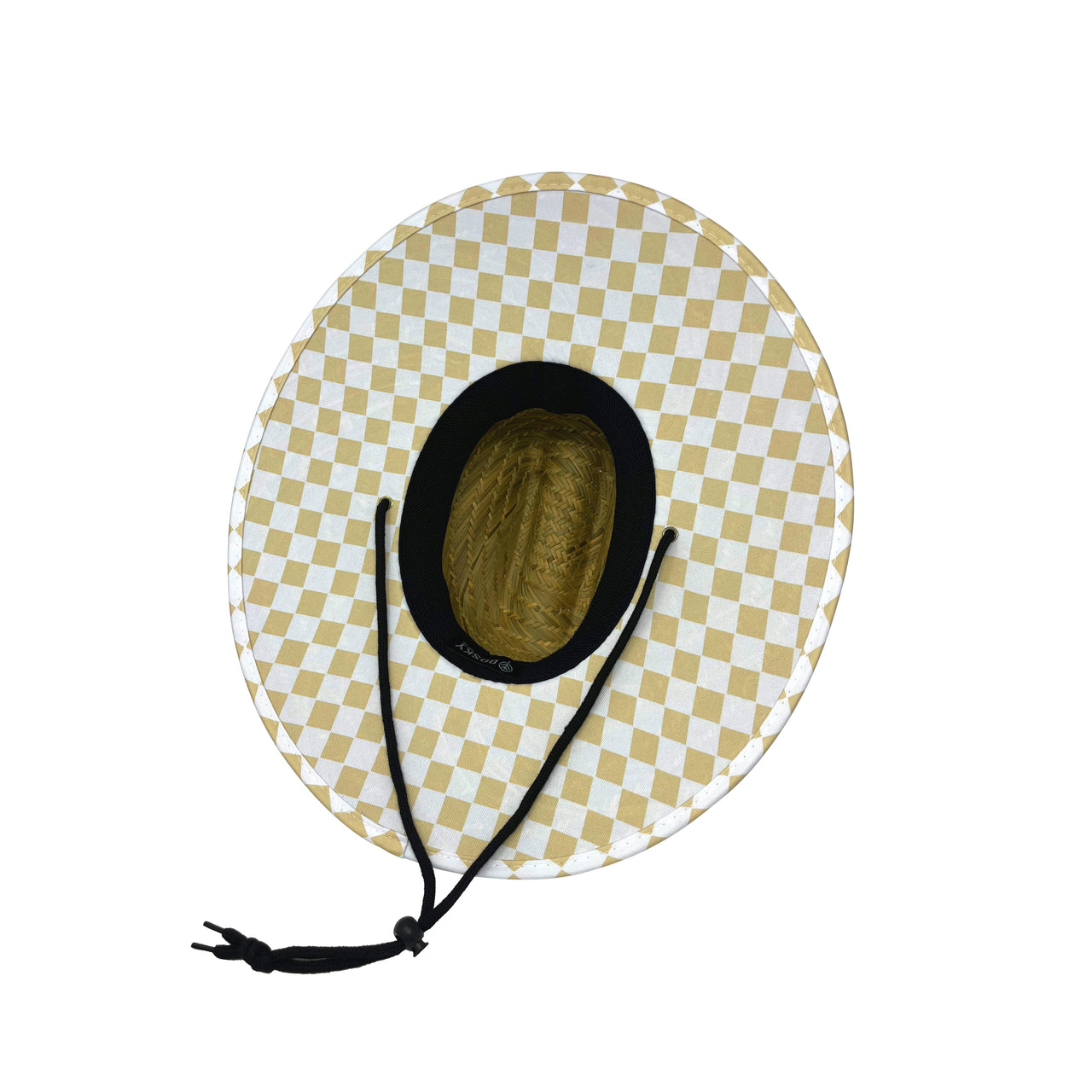 White and Tan Checkered Straw Hat